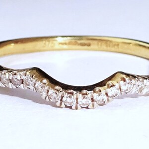 9ct Gold 0.10ct Diamond Half Eternity U shaped Wavy Wishbone Ring, Size M