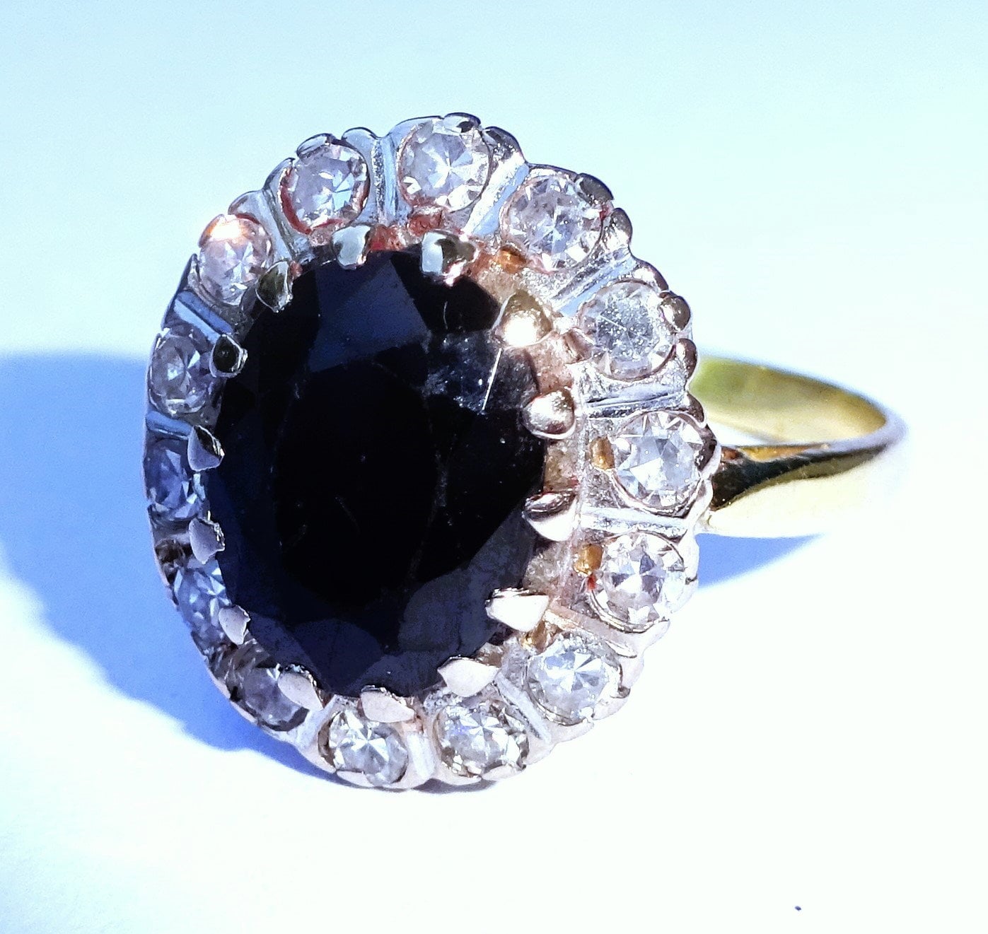 Vintage 18ct Gold Sapphire & 0.50ct Diamond Halo Ring, Size K