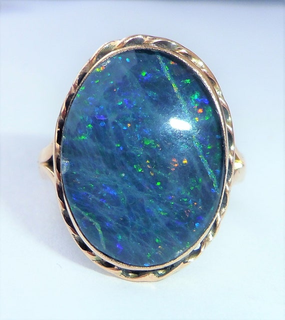 Large Antique Art Deco 9ct Rose Gold Black Opal B… - image 1