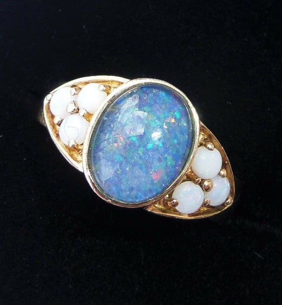9ct Gold Black Opal Ring, Size L