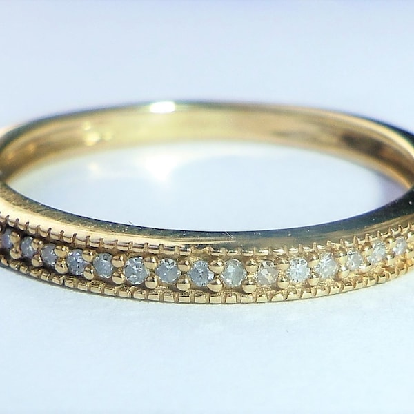 9ct Gold 0.05ct Diamond Half Eternity Milgrain Ring, Size M1/2