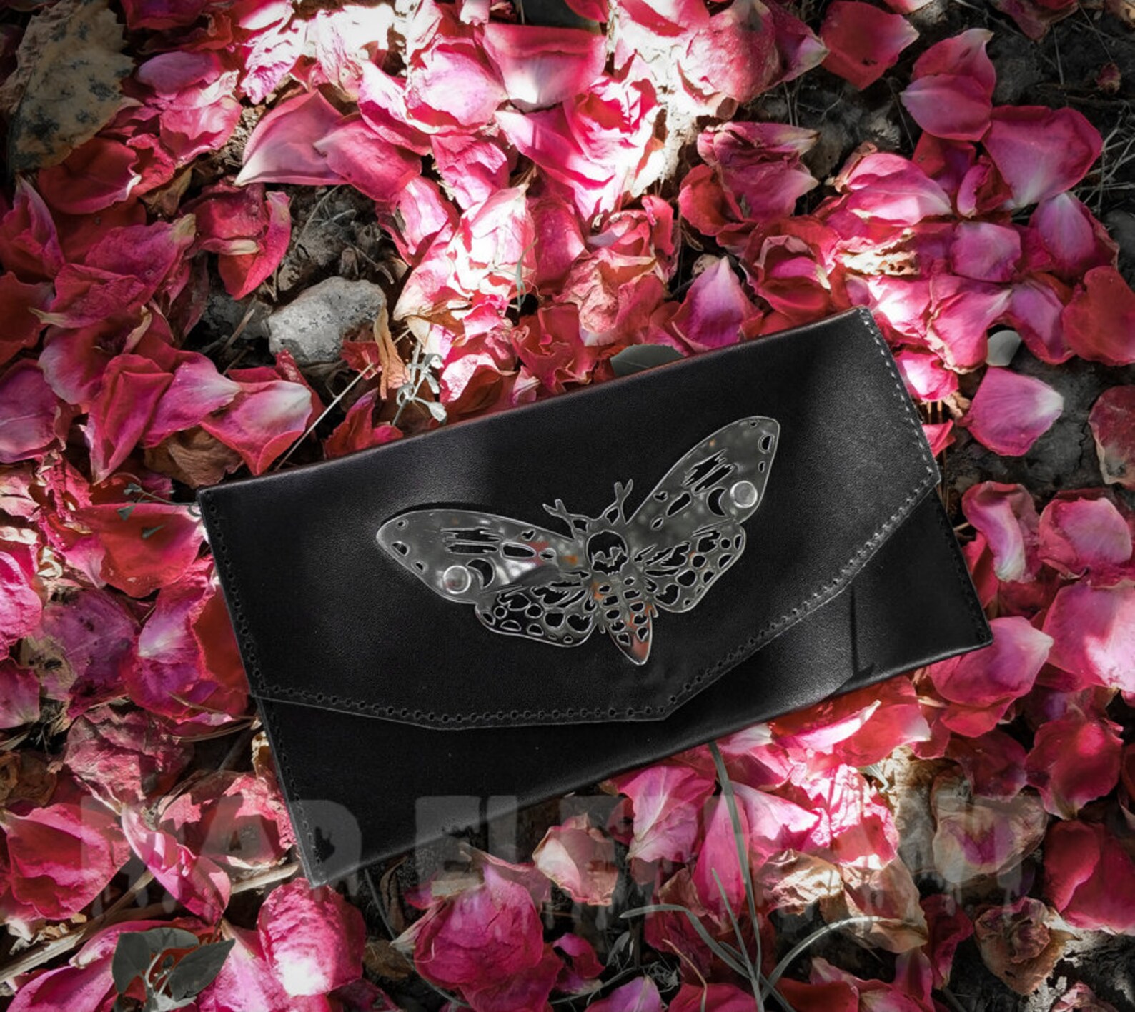 Leather Gothic Wallet Clutch With Death Head Hawk Moth Symbol Etsy