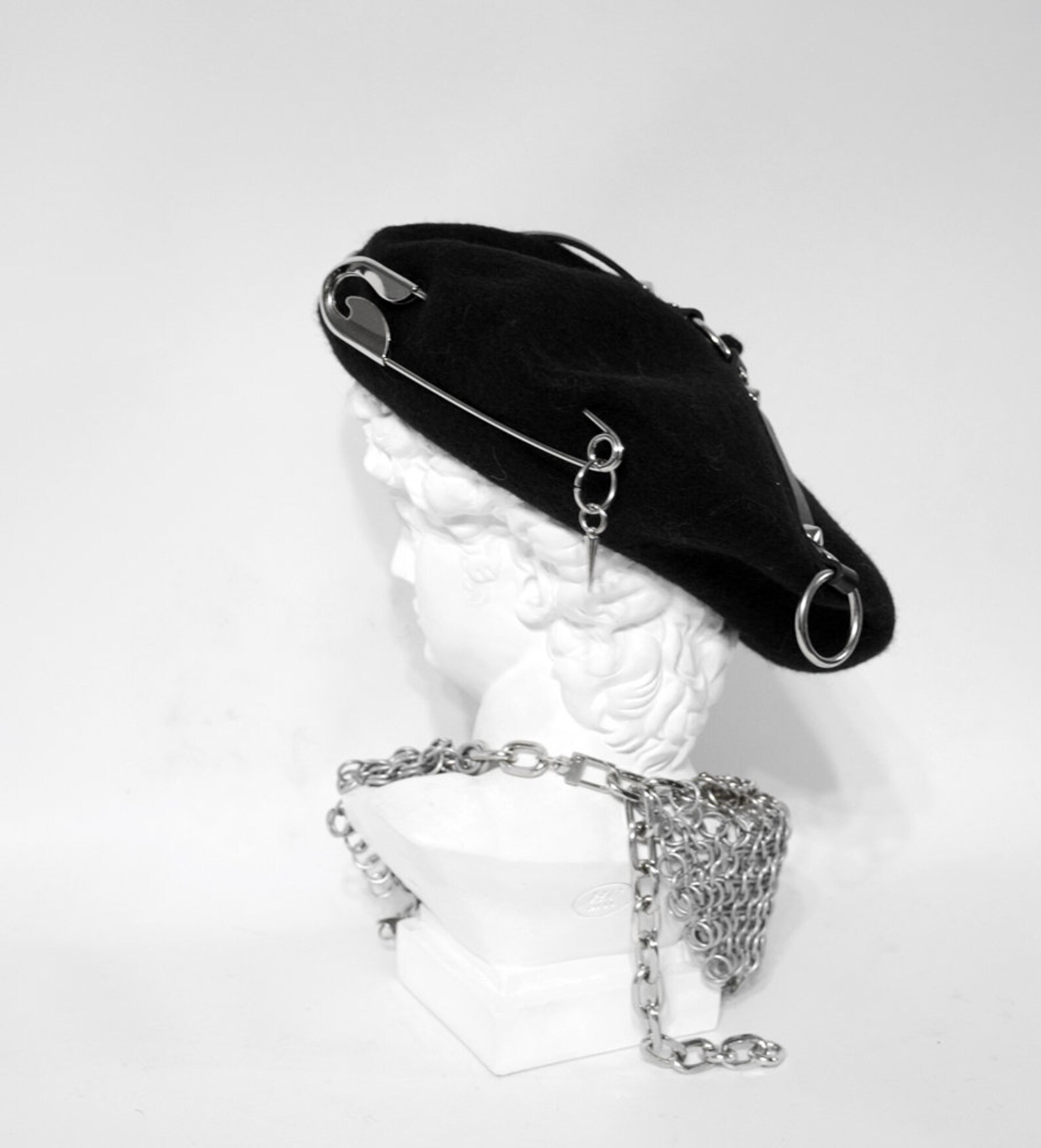 Woolen French Beret With Big Metal Pin and Leather Harness/ Etsy