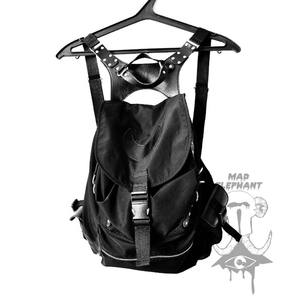 Handmade leather harness bag black backpack travel cycle Etsy