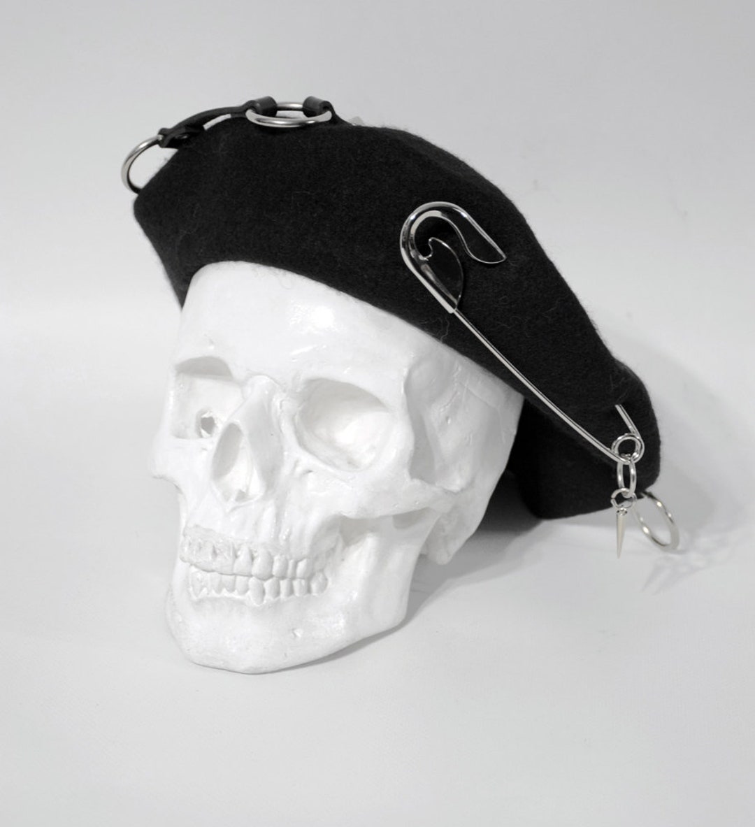 Woolen French Beret With Big Metal Pin and Leather Harness/ Etsy