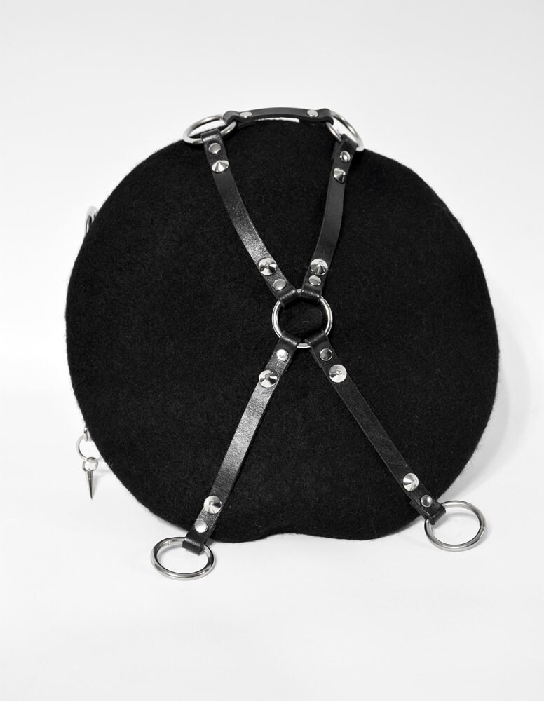 Woolen French Beret With Big Metal Pin and Leather Harness/ Etsy