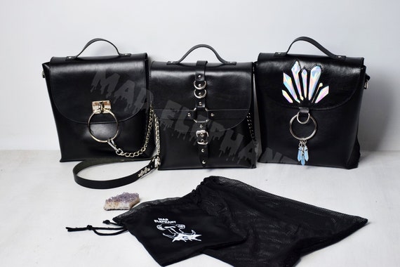 Genuine leather top handle bag with o ring/ black women's handbag with  chain / purse / crossbody bag / shoulder bag / Satchel
