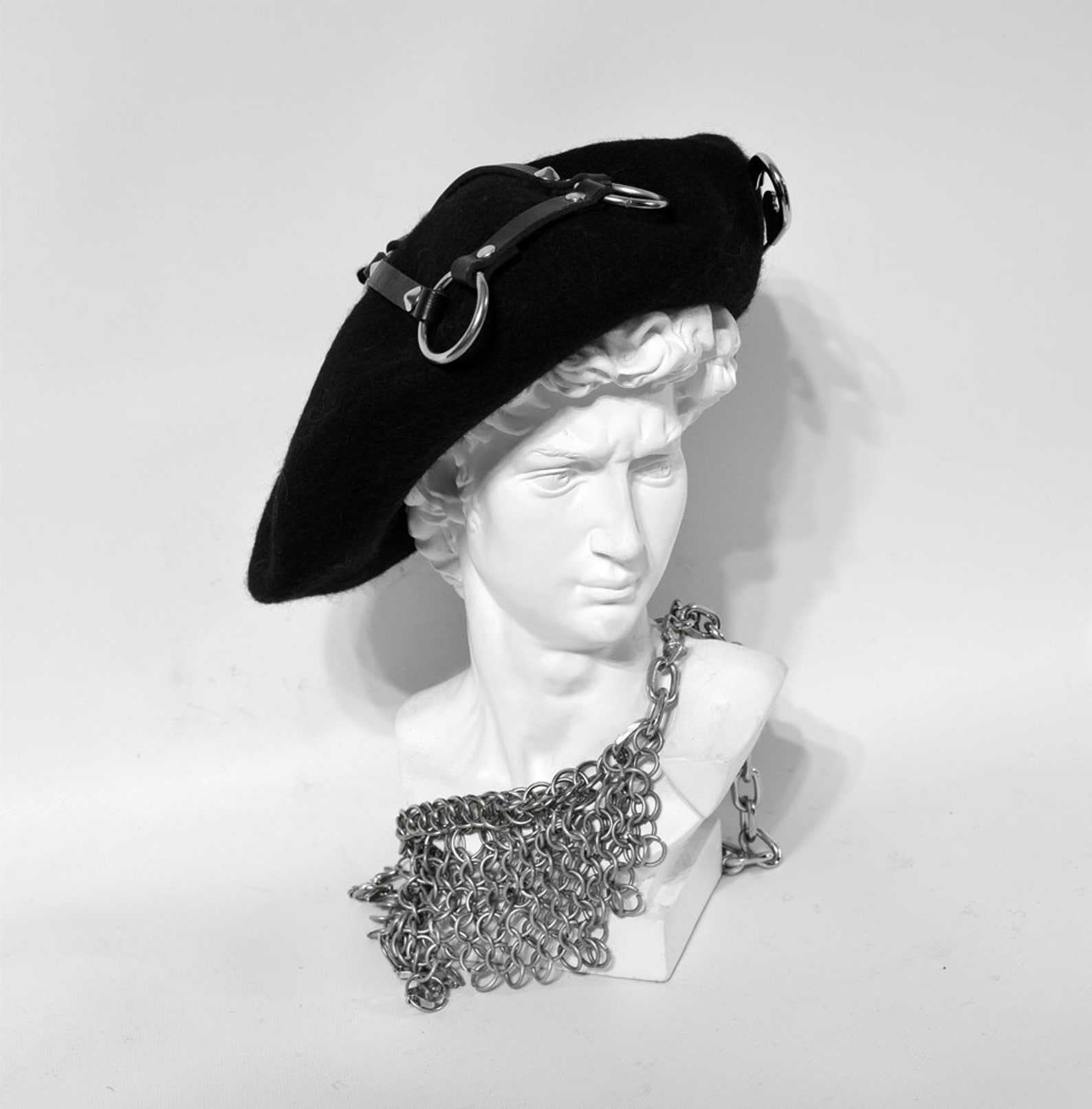 Woolen French Beret With Big Metal Pin and Leather Harness/ Etsy