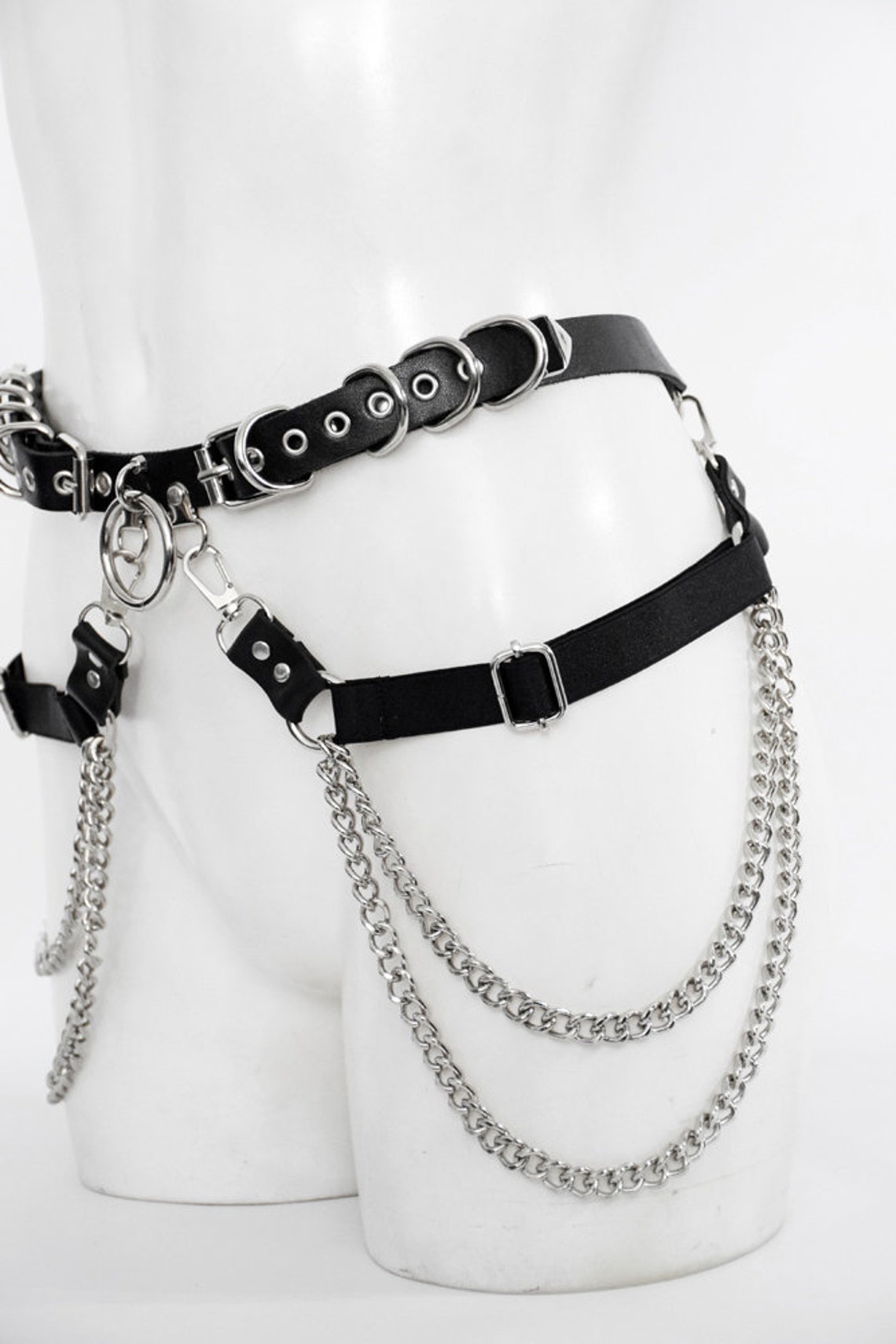 Genuine Leather Chain Belt With O Ring Waist Harness Bondage Etsy