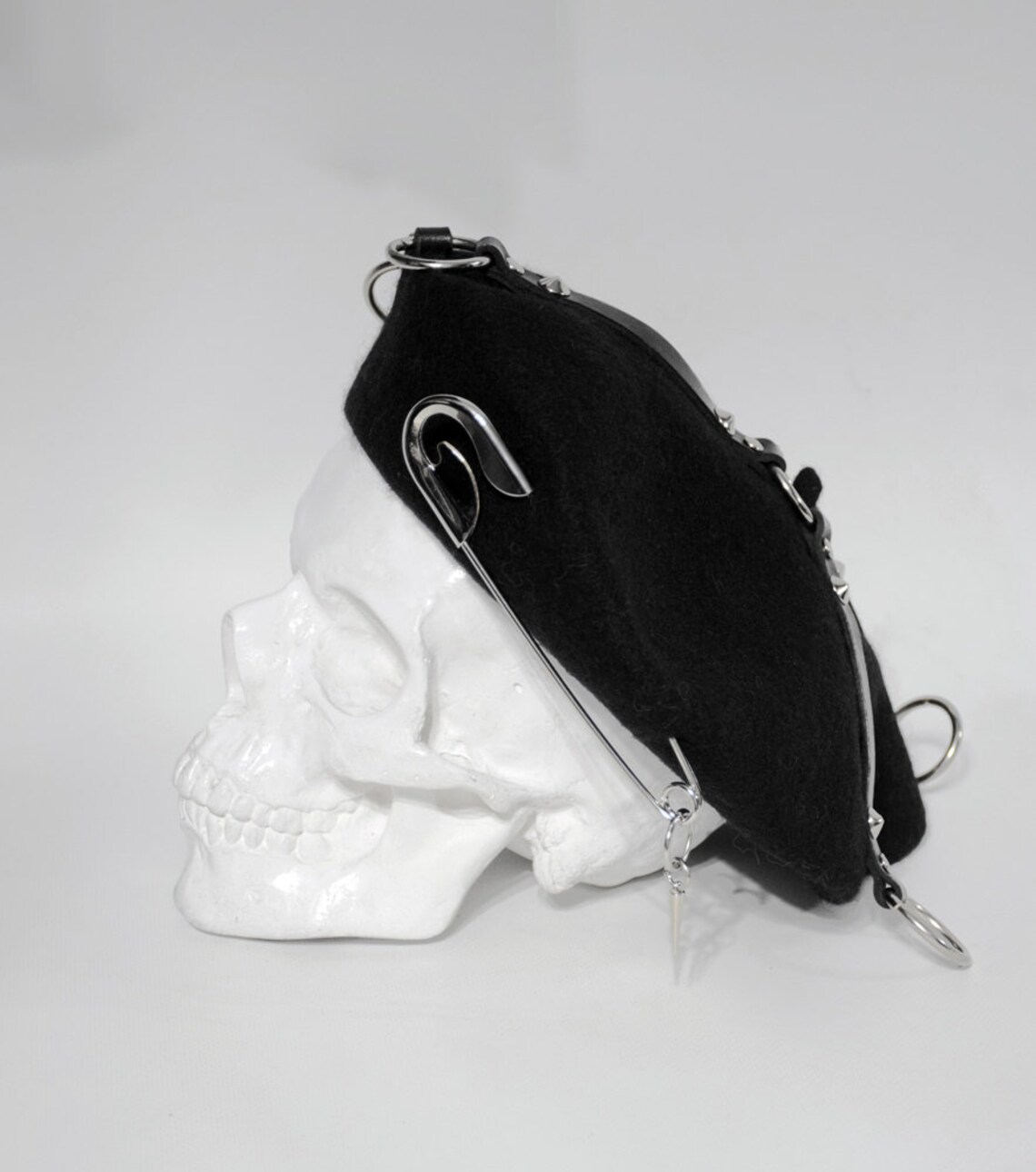 Woolen French Beret With Big Metal Pin and Leather Harness/ Etsy