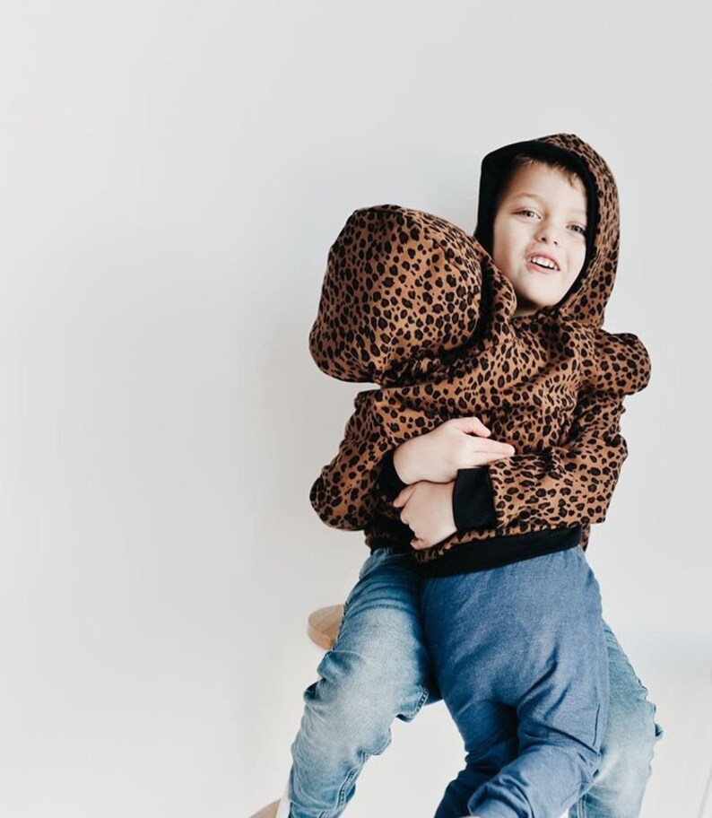 Jumper, hoodie, hood, leopard print, animal print, cool baby clothes, hipster baby clothes, baby clothing, cotton jersey, kids clothes image 3