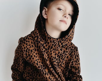 Jumper, hoodie, hood, leopard print, animal print, cool baby clothes, hipster baby clothes, baby clothing, cotton jersey, kids clothes