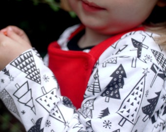 T-Shirt, christmas trees, trees, xmas, monochrome, black and white, top, tee, t-shirt, baby clothes, baby clothing, kids clothes