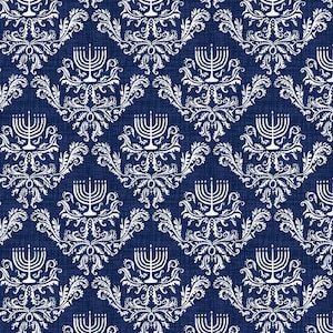 Love and Light Menorah Damask Hanukkah in Dark Blue Hanukkah by Victoria Borges