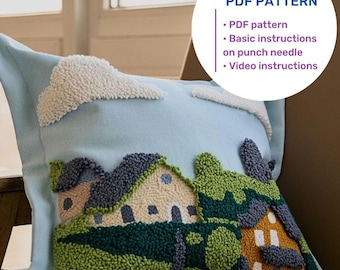 Punch Needle PDF Pattern, Scenery  Printable Punch Needle, Instant Download, Digital Embroidery Template, DIY, Tufting PDF Houses Design