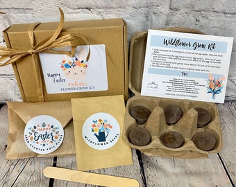 PERSONALIZED EASTER KIT, Kids Spring Seed Kit, Children's / Easter Seed Box Kit, Grow your Own, Easter Bunny Tails, Wildflower Garden Care