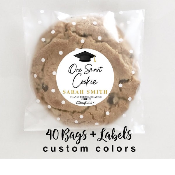 40 Bags & Labels One Smart Cookie 2024 Graduation Labels