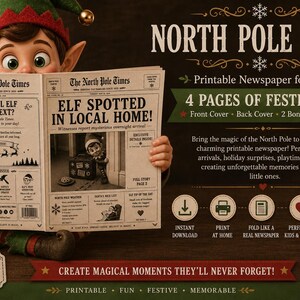 Printable Elf Newspaper |  Elf Arrival Printable | Christmas Elf Letter Alternative | Instant Download PDF | Elf Accessories