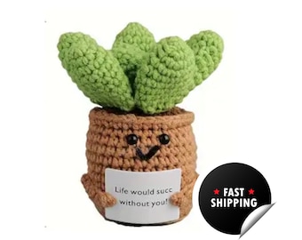 Handmade Crochet Succulent- "Life Would Succ Without You!" - Gift Boxed with Stand - Perfect Gift for Plant Lovers