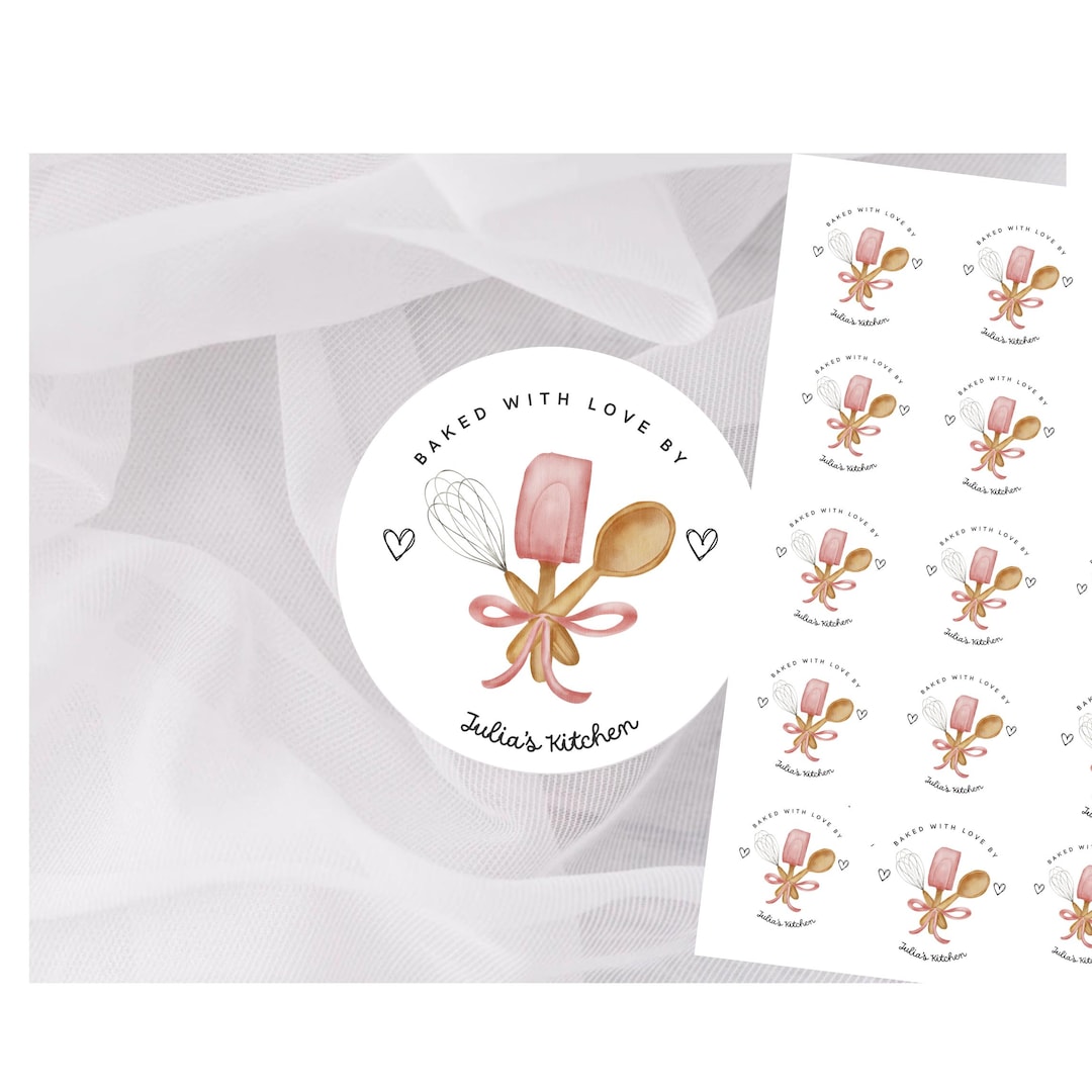 Custom “Baked With Love” Kitchen Labels | 2” Round Matte Stickers | Personalized Baking Gi