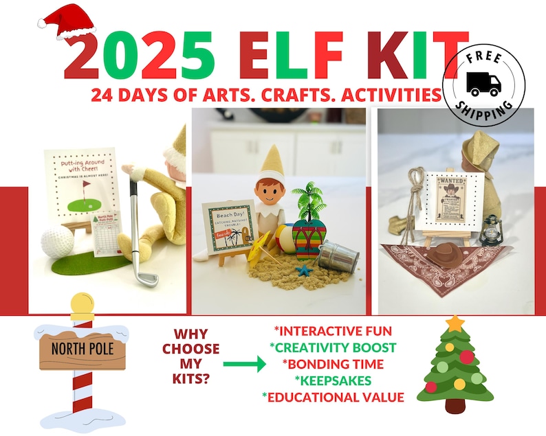 Make Christmas magical with our 24-Day Elf Kit for 1–4 kids! Personalized activities, props & surprises for a stress-free holiday countdown
