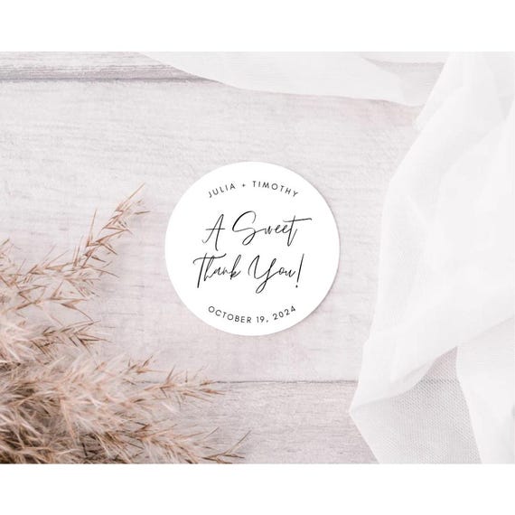 20 Elegant Personalized A Sweet Thank You Labels, Wedding Favor Stickers, Thank you Labels, Round