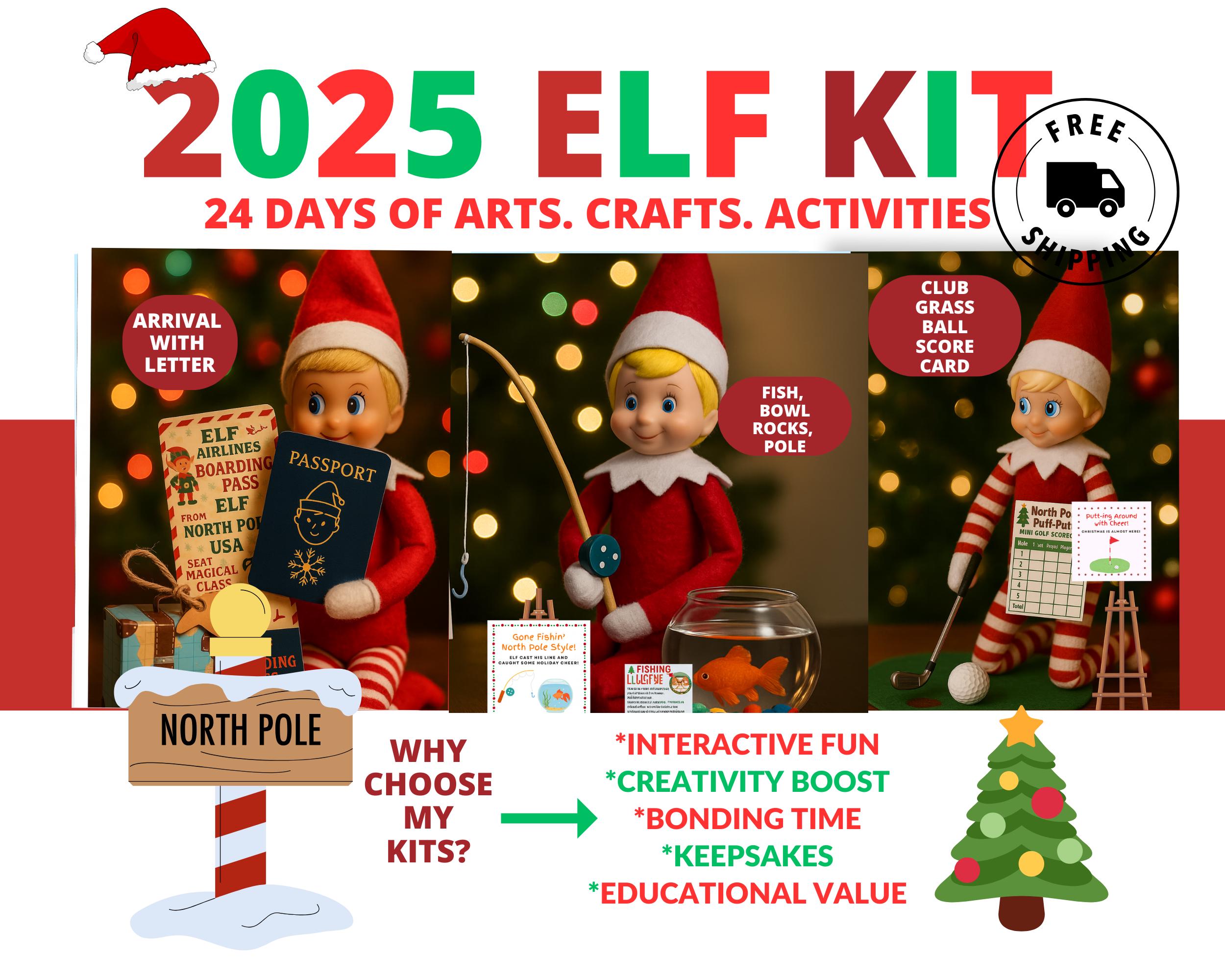 Deluxe 24-Day Elf Kit for 1-5 Kids - Personalized Holiday Fun! Crafts, Art, Games, Epic Play Time