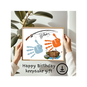 Happy Birthday Handabdruck Fisch Art - Instant Download PDF