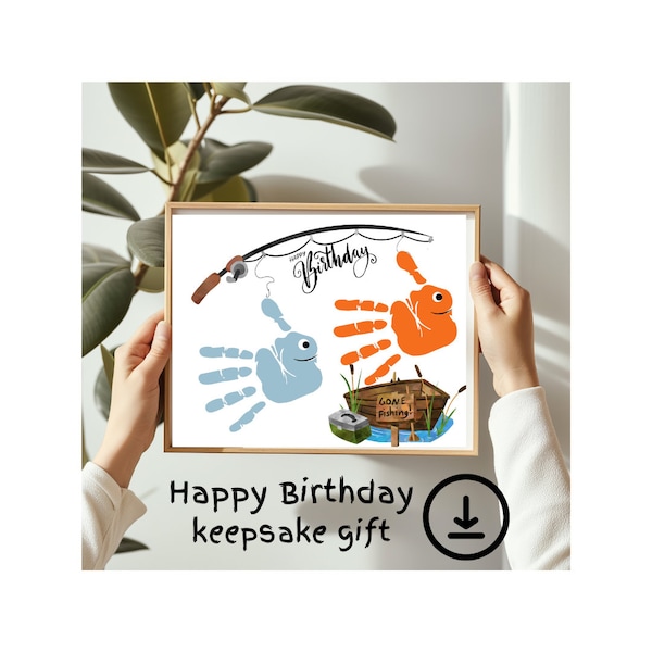 Happy Birthday Handprint Fish Art - Instant Download PDF