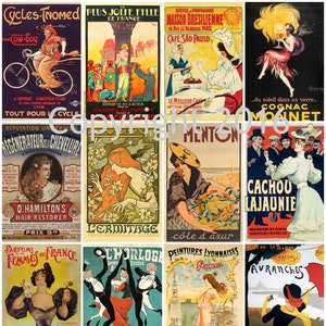 Printed Vintage French Posters Collage Sheet 105, 8.5 x 11 Printed Sheet,  Scrapbooking, Decoupage, Altered Art, Labels