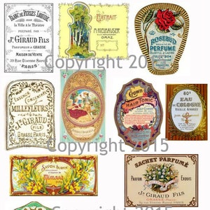 Printed Vintage French Victorian Perfume Label Collage Sheet 104 8.5 x 11 Printed Sheet