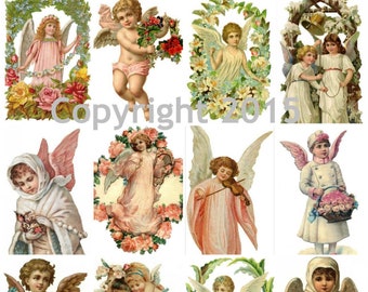 Printed Vintage Victorian Angels Collage Sheet  8.5 x 11 Printed Sheet, Scrapbooking, Decoupage, Angel Images, Collage