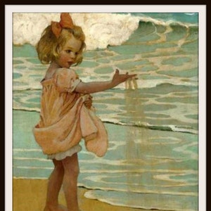 Print of Vintage Nursery Art Image Reproduction "Girl at the Seashore" by  Jessie Willcox Smith, Wall Decor  Unframed 8.5 x 11"