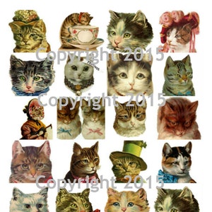 Printed Vintage Victorian Cats Collage Sheet 102 8.5 x 11 Printed Sheet