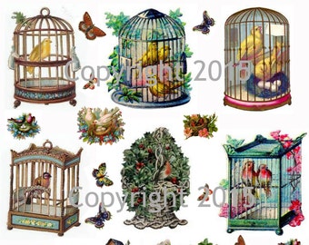 Vintage Victorian Birds Bird Cages Sticker Decal decoupage up cycling craft 