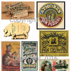 Printed Vintage Ephemera Labels Images Collage Sheet #2   8.5 x 11 for Decoupage, Altered Art, Scrapbooking etc.