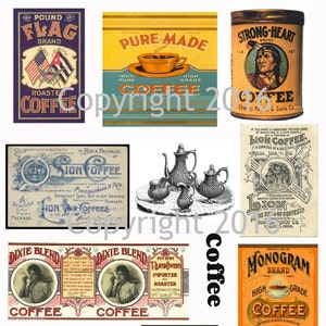 Printed Vintage Ephemera Coffee Labels Images Collage Sheet #2   8.5 x 11 for Decoupage, Altered Art, Scrapbooking etc.