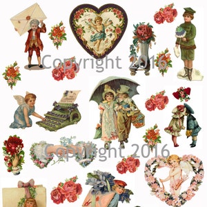 Vintage Viktorianisches Valentinstag Collage Sheet #104 8,5 x 11 Gedrucktes Blatt