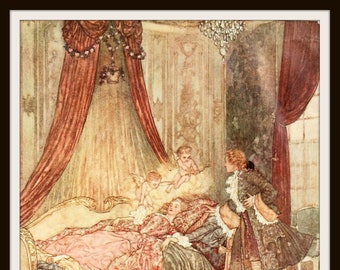 Sleeping Beauty in the Wood, Printed Vintage Art Reproduction by Edmund Dulac  Wall Decor  Unframed 8 x 10"