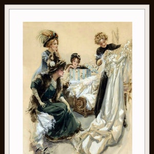 Romantic Vintage Illustration by Harrison Fisher &quot;The Bridal Trunk&quot;  Wedding, Bridal Illustration  8.5 x 11   Unframed Reproduction Print