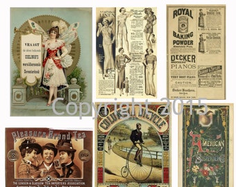Printed Vintage Ephemera Labels Images Collage Sheet #1   8.5 x 11 for Decoupage, Altered Art, Scrapbooking etc.