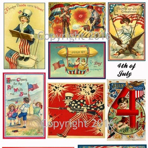 Imprimé vintage Patriotic 4th of July vintage Card Images Collage Sheet Collection 8.5 x 11, Scrapbooking, Fabrication de cartes, Découpage