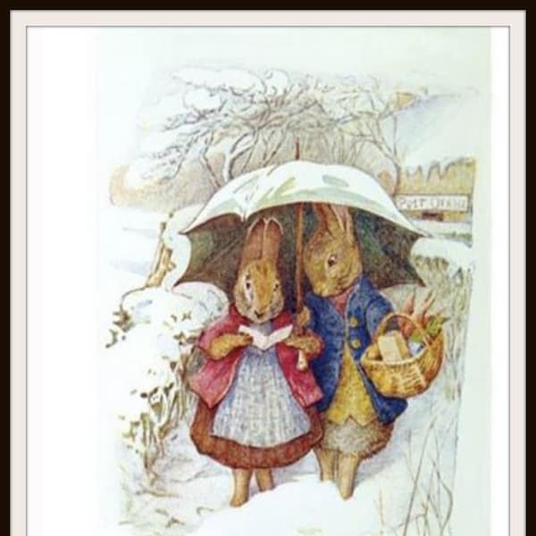 Imprimé Vintage victorien Beatrix Potter lapins en hiver #3 Art Print affiche, chambre de bébé, cadeau de Shower, la chambre de bébé