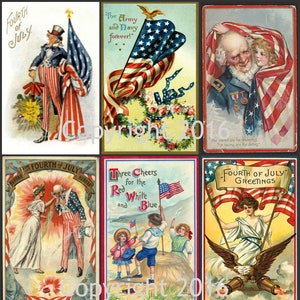Printed Vintage Patriotic 4th of July Vintage Card Images Collage Sheet Collection 8.5 x 11,  Scrapbooking, Card making, Decoupage