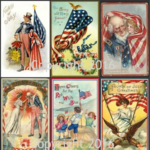 Printed Vintage Patriotic 4th of July Vintage Card Images Collage Sheet Collection 8.5 x 11,  Scrapbooking, Card making, Decoupage