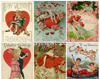 Printed Vintage Victorian Valentine Collage Sheet 3 8 5 X 11 Etsy