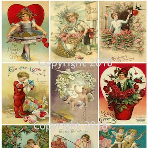Gedrukt Vintage Victoriaanse Valentine Collage Sheet # 3 8,5 x 11 bedrukt vel, Valentijnskaarten, Scrapbooking Supply, Card Making Supply