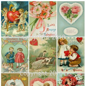 Gedrukt Vintage Victoriaanse Valentine Collage Sheet # 6 8,5 x 11 gedrukt vel, Valentijnskaarten, Scrapbooking Supply, Card Making Supply