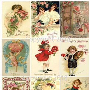 Gedrukt Vintage Victoriaanse Valentine Collage Sheet # 7 8,5 x 11 bedrukt vel, Valentijnskaarten, Scrapbooking Supply, Card Making Supply