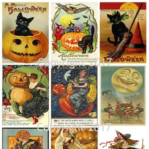 Printed Vintage Victorian  Halloween Collage Sheet   8.5 x 11 Printed Sheet, Vintage Halloween Cards Collage sheet